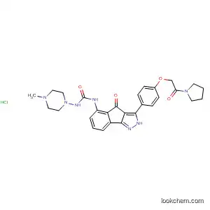 Molecular Structure of 784211-51-4 (Pyrrolidine,
1-[[4-[2,4-dihydro-5-[[[(4-methyl-1-piperazinyl)amino]carbonyl]amino]-4-
oxoindeno[1,2-c]pyrazol-3-yl]phenoxy]acetyl]-, monohydrochloride)