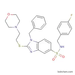 Molecular Structure of 847699-61-0 (1H-Benzimidazole-5-sulfonamide,
N-[(4-fluorophenyl)methyl]-2-[[2-(4-morpholinyl)ethyl]thio]-1-(phenylmeth
yl)-)