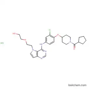 Molecular Structure of 871028-52-3 (Piperidine,
4-[2-chloro-4-[[5-[2-(2-hydroxyethoxy)ethyl]-5H-pyrrolo[3,2-d]pyrimidin-4
-yl]amino]phenoxy]-1-(cyclopentylcarbonyl)-, monohydrochloride)