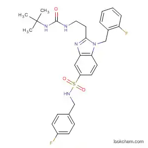 Molecular Structure of 872589-91-8 (1H-Benzimidazole-5-sulfonamide,
2-[2-[[[(1,1-dimethylethyl)amino]carbonyl]amino]ethyl]-1-[(2-fluorophenyl)
methyl]-N-[(4-fluorophenyl)methyl]-)