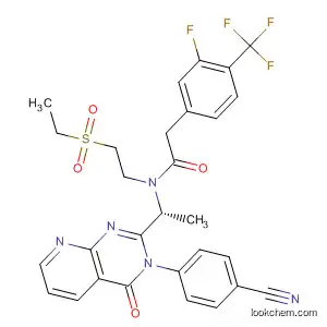 Molecular Structure of 873191-42-5 (Benzeneacetamide,
N-[(1R)-1-[3-(4-cyanophenyl)-3,4-dihydro-4-oxopyrido[2,3-d]pyrimidin-2
-yl]ethyl]-N-[2-(ethylsulfonyl)ethyl]-3-fluoro-4-(trifluoromethyl)-)