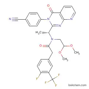 Molecular Structure of 873191-47-0 (Benzeneacetamide,
N-[(1R)-1-[3-(4-cyanophenyl)-3,4-dihydro-4-oxopyrido[2,3-d]pyrimidin-2
-yl]ethyl]-N-(2,2-dimethoxyethyl)-4-fluoro-3-(trifluoromethyl)-)