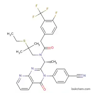 Molecular Structure of 873191-51-6 (Benzeneacetamide,
N-[(1R)-1-[3-(4-cyanophenyl)-3,4-dihydro-4-oxopyrido[2,3-d]pyrimidin-2
-yl]ethyl]-N-[2-(ethylthio)-2-methylpropyl]-4-fluoro-3-(trifluoromethyl)-)