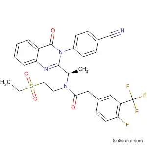 Molecular Structure of 873191-59-4 (Benzeneacetamide,
N-[(1R)-1-[3-(4-cyanophenyl)-3,4-dihydro-4-oxo-2-quinazolinyl]ethyl]-N-[
2-(ethylsulfonyl)ethyl]-4-fluoro-3-(trifluoromethyl)-)