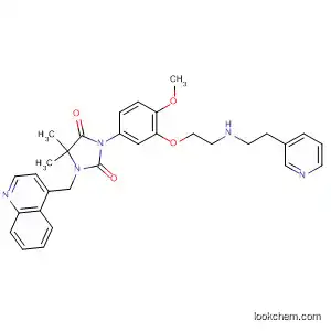 Molecular Structure of 874954-25-3 (2,4-Imidazolidinedione,
3-[4-methoxy-3-[2-[[2-(3-pyridinyl)ethyl]amino]ethoxy]phenyl]-5,5-dimeth
yl-1-(4-quinolinylmethyl)-)