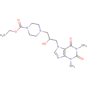 Molecular Structure of 19972-08-8 (1-Piperazinecarboxylic acid,
4-[2-hydroxy-3-(1,2,3,6-tetrahydro-1,3-dimethyl-2,6-dioxo-7H-purin-7-yl)
propyl]-, ethyl ester)