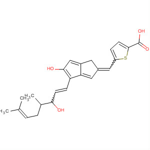 Molecular Structure of 103900-31-8 (2-Thiophenecarboxylic acid,
5-[[hexahydro-5-hydroxy-4-(3-hydroxy-4,7-dimethyl-1,6-octadienyl)-2(1H
)-pentalenylidene]methyl]-)