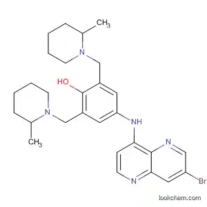 Molecular Structure of 105758-88-1 (Phenol,
4-[(7-bromo-1,5-naphthyridin-4-yl)amino]-2,6-bis[(2-methyl-1-piperidinyl
)methyl]-)