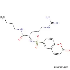 Molecular Structure of 63664-61-9 (Pentanamide,
5-[(aminoiminomethyl)amino]-N-butyl-2-[[(2-oxo-2H-1-benzopyran-6-yl)
sulfonyl]amino]-, (S)-)