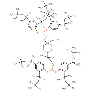 Molecular Structure of 106871-15-2 (Phosphorous acid,
[2-[2-[[bis[2,4-bis(1,1,3,3-tetramethylbutyl)phenoxy]phosphino]oxy]-1,1-
dimethylethyl]-5-ethyl-1,3-dioxan-5-yl]methyl
bis[2,4-bis(1,1,3,3-tetramethylbutyl)phenyl] ester)