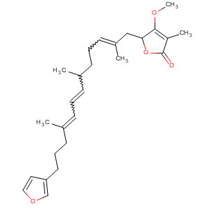 Molecular Structure of 106985-40-4 (2(5H)-Furanone,
5-[13-(3-furanyl)-2,6,10-trimethyl-2,7,9-tridecatrienyl]-4-methoxy-3-meth
yl-)