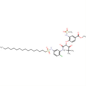 Molecular Structure of 111044-63-4 (Benzoic acid,
4-[1-[[[2-chloro-5-[(hexadecylsulfonyl)amino]phenyl]amino]carbonyl]-3,3-
dimethyl-2-oxobutoxy]-3-[(methylsulfonyl)amino]-, methyl ester)