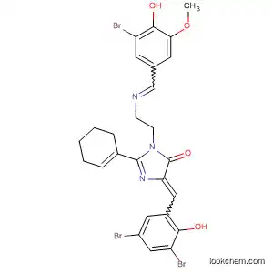 Molecular Structure of 113425-86-8 (4H-Imidazol-4-one,
3-[2-[[(3-bromo-4-hydroxy-5-methoxyphenyl)methylene]amino]ethyl]-5-[(
3,5-dibromo-2-hydroxyphenyl)methylene]-3,5-dihydro-2-phenyl-)