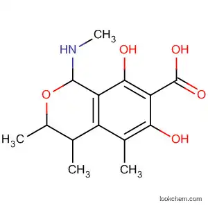 Molecular Structure of 114284-31-0 (1H-2-Benzopyran-7-carboxylic acid,
3,4-dihydro-6,8-dihydroxy-3,4,5-trimethyl-1-(methylamino)-)