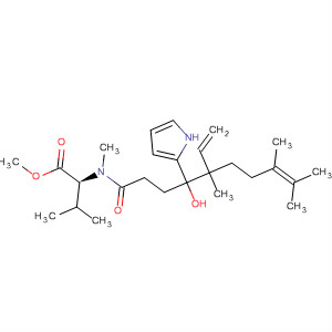 Molecular Structure of 121587-52-8 (L-Valine,
N-[5-ethenyl-4-hydroxy-5,8,9-trimethyl-1-oxo-4-(1H-pyrrol-2-yl)-8-decen
yl]-N-methyl-, methyl ester)