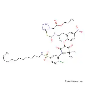 Molecular Structure of 129050-71-1 (1H-Tetrazole-1-acetic acid,
5-[[[[[2-[1-[[[2-chloro-5-[(dodecylamino)sulfonyl]phenyl]amino]carbonyl]-3
,3-dimethyl-2-oxobutoxy]-5-nitrophenyl]methyl]ethylamino]carbonyl]thio]-,
propyl ester)