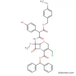 Molecular Structure of 80825-94-1 (5-Oxa-1-azabicyclo[4.2.0]oct-2-ene-2-carboxylic acid,
3-(chloromethyl)-7-[[2-(4-hydroxyphenyl)-3-[(4-methoxyphenyl)methoxy]-
1,3-dioxopropyl]amino]-7-methoxy-8-oxo-, diphenylmethyl ester)