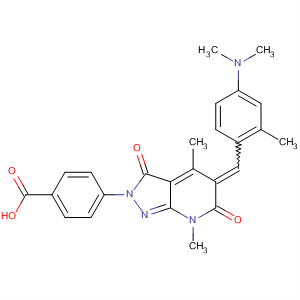 Molecular Structure of 137079-57-3 (Benzoic acid,
4-[5-[[4-(dimethylamino)-2-methylphenyl]methylene]-3,5,6,7-tetrahydro-4
,7-dimethyl-3,6-dioxo-2H-pyrazolo[3,4-b]pyridin-2-yl]-)