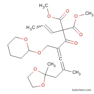 Molecular Structure of 137936-23-3 (Propanedioic acid,
[4-methyl-5-(2-methyl-1,3-dioxolan-2-yl)-1-oxo-2-[[(tetrahydro-2H-pyran-
2-yl)oxy]methyl]-2,3-pentadienyl]-2-propenyl-, dimethyl ester)