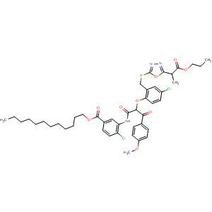 1,3,4-Oxadiazole-2-propanoic acid, 5-[[[5-chloro-2-[1-[[[2-chloro-5-[(dodecyloxy)carbonyl]phenyl]amino]carb onyl]-2-(4-methoxyphenyl)-2-oxoethoxy]phenyl]methyl]thio]-, propyl ester