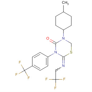 Molecular Structure of 138585-94-1 (4H-1,3,5-Thiadiazin-4-one,
tetrahydro-5-(4-methylphenyl)-2-[(2,2,2-trifluoroethyl)imino]-3-[4-(trifluoro
methyl)phenyl]-)