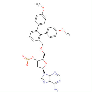 Molecular Structure of 139915-54-1 (Adenosine, 5'-O-[bis(4-methoxyphenyl)phenylmethyl]-2'-deoxy-,
3'-(hydrogen phosphonate))