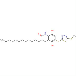 Molecular Structure of 142000-31-5 (2(1H)-Quinolinone,
3-dodecyl-3,4-dihydro-5,8-dihydroxy-6-[[5-(methylthio)-1,3,4-thiadiazol-
2-yl]thio]-)