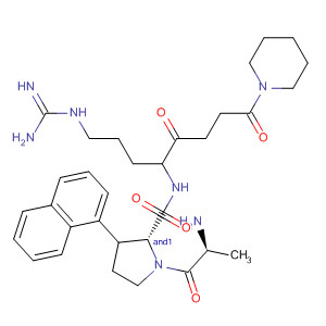 Molecular Structure of 143729-60-6 (L-Prolinamide,
3-(1-naphthalenyl)-DL-alanyl-N-[1-[3-[(aminoiminomethyl)amino]propyl]-2
,5-dioxo-5-(1-piperidinyl)pentyl]-, (S)-)