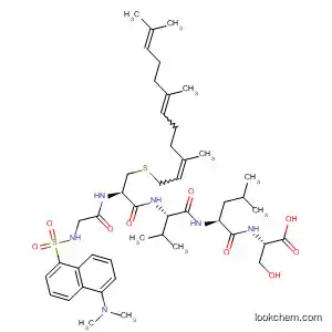 Molecular Structure of 143732-07-4 (L-Serine,
N-[N-[N-[N-[N-[[5-(dimethylamino)-1-naphthalenyl]sulfonyl]glycyl]-S-(3,7,
11-trimethyl-2,6,10-dodecatrienyl)-L-cysteinyl]-L-valyl]-L-leucyl]-)