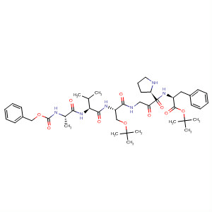 Molecular Structure of 143738-39-0 (L-Phenylalanine,
N-[1-[N-[O-(1,1-dimethylethyl)-N-[N-[N-[(phenylmethoxy)carbonyl]-L-alan
yl]-L-valyl]-L-seryl]glycyl]-L-prolyl]-, 1,1-dimethylethyl ester)