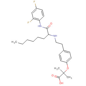 Molecular Structure of 144006-82-6 (Propanoic acid,
2-[4-[2-[[[(2,4-difluorophenyl)amino]carbonyl]heptylamino]ethyl]phenoxy]
-2-methyl-)