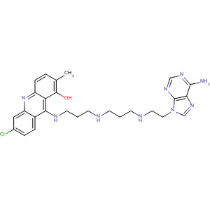 Molecular Structure of 114882-26-7 (1,3-Propanediamine,
N-[3-[[2-(6-amino-9H-purin-9-yl)ethyl]amino]propyl]-N'-(6-chloro-2-meth
oxy-9-acridinyl)-)