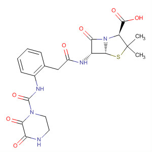 Molecular Structure of 133694-52-7 (4-Thia-1-azabicyclo[3.2.0]heptane-2-carboxylic acid,
6-[[(2R)-[[(2,3-dioxo-1-piperazinyl)carbonyl]amino]phenylacetyl]amino]-
3,3-dimethyl-7-oxo-, (2S,5R,6R)-)