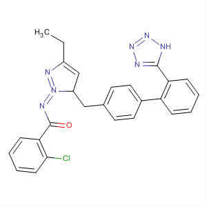 Molecular Structure of 167005-52-9 (Benzamide,
2-chloro-N-[5-ethyl-3-[[2'-(1H-tetrazol-5-yl)[1,1'-biphenyl]-4-yl]methyl]-1,3
,4-thiadiazol-2(3H)-ylidene]-)