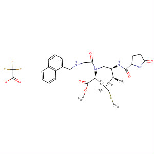 Molecular Structure of 168538-31-6 (L-Methionine,
N-[(2S,3S)-3-methyl-2-[[[(2S)-5-oxo-2-pyrrolidinyl]carbonyl]amino]pentyl
]-N-(1-naphthalenylmethyl)glycyl-, methyl ester, mono(trifluoroacetate))