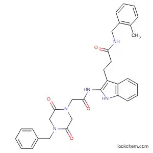 Molecular Structure of 183010-45-9 (1H-Indole-3-propanamide,
a-[[[2,5-dioxo-4-(phenylmethyl)-1-piperazinyl]acetyl]amino]-N-[(2-methyl
phenyl)methyl]-)