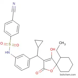 Molecular Structure of 183594-60-7 (Benzenesulfonamide,
4-cyano-N-[3-[cyclopropyl(6-ethyl-4-hydroxy-2-oxo-1-oxaspiro[4.5]dec-3
-en-3-yl)methyl]phenyl]-)