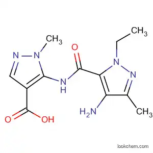 Molecular Structure of 184538-31-6 (1H-Pyrazole-4-carboxylic acid,
5-[[(4-amino-1-ethyl-3-methyl-1H-pyrazol-5-yl)carbonyl]amino]-1-methyl-)
