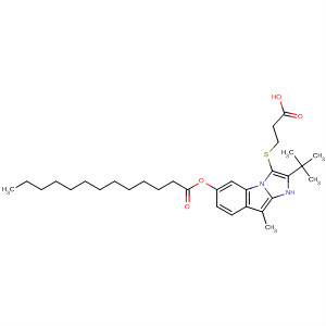 Molecular Structure of 185021-60-7 (Tridecanoic acid,
3-[(2-carboxyethyl)thio]-2-(1,1-dimethylethyl)-9-methyl-1H-imidazo[1,2-a
]indol-6-yl ester)