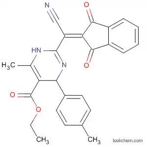 Molecular Structure of 185023-60-3 (5-Pyrimidinecarboxylic acid,
2-[cyano(1,3-dihydro-1,3-dioxo-2H-inden-2-ylidene)methyl]-1,4-dihydro-
6-methyl-4-(4-methylphenyl)-, ethyl ester)