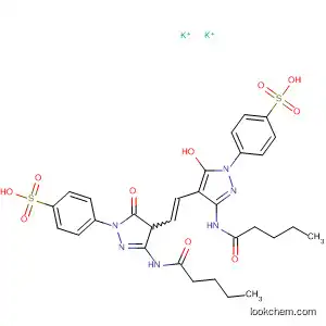Molecular Structure of 185032-85-3 (Benzenesulfonic acid,
4-[4-[2-[4,5-dihydro-5-oxo-3-[(1-oxopentyl)amino]-1-(4-sulfophenyl)-1H-
pyrazol-4-yl]ethenyl]-5-hydroxy-3-[(1-oxopentyl)amino]-1H-pyrazol-1-yl]-,
dipotassium salt)