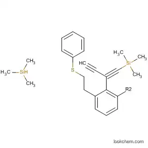 Molecular Structure of 185038-28-2 (Silane,
[[3-[2-(phenylthio)ethyl]-1,2-phenylene]di-2,1-ethynediyl]bis[trimethyl-)
