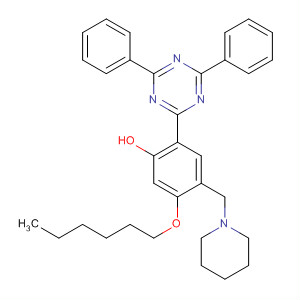 Molecular Structure of 185155-08-2 (Phenol,
2-(4,6-diphenyl-1,3,5-triazin-2-yl)-5-(hexyloxy)-4-(1-piperidinylmethyl)-)