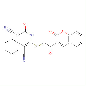 Molecular Structure of 185414-88-4 (3-Azaspiro[5.5]undec-1-ene-1,5-dicarbonitrile,
4-oxo-2-[[2-oxo-2-(2-oxo-2H-1-benzopyran-3-yl)ethyl]thio]-)
