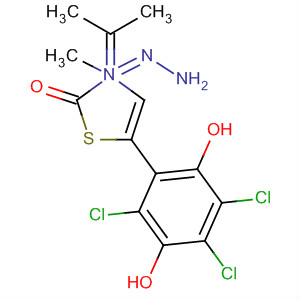 Molecular Structure of 185432-86-4 (2(3H)-Thiazolone, 3-methyl-5-(3,4,6-trichloro-2,5-dihydroxyphenyl)-,
(1-methylethylidene)hydrazone)