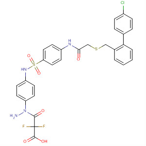 Molecular Structure of 185533-19-1 (Acetic acid, difluoro-,
2-[4-[[[4-[[[[(4-chlorophenyl)phenylmethyl]thio]acetyl]amino]phenyl]sulfon
yl]amino]phenyl]hydrazide)