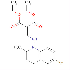 Molecular Structure of 189694-91-5 (Propanedioic acid,
[[(6-fluoro-3,4-dihydro-2-methyl-1(2H)-quinolinyl)amino]methylene]-,
diethyl ester)