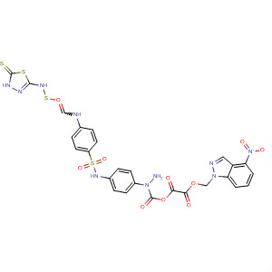 Molecular Structure of 191655-13-7 (Ethanedioic acid, mono[(4-nitro-1H-indazol-1-yl)methyl] ester,
2-[4-[[[4-[[[(4,5-dihydro-5-thioxo-1,3,4-thiadiazol-2-yl)amino]thioxomethyl
]amino]phenyl]sulfonyl]amino]phenyl]hydrazide)