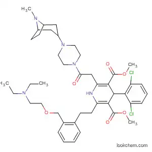 Molecular Structure of 398474-82-3 (3,5-Pyridinedicarboxylic acid,
4-(2,6-dichlorophenyl)-2-[2-[2-[[2-(diethylamino)ethoxy]methyl]phenyl]eth
yl]-1,4-dihydro-6-[2-[4-(8-methyl-8-azabicyclo[3.2.1]oct-3-yl)-1-piperazin
yl]-2-oxoethyl]-, dimethyl ester)