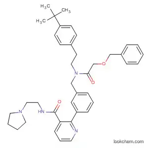 Molecular Structure of 564477-62-9 (3-Pyridinecarboxamide,
2-[3-[[[2-[4-(1,1-dimethylethyl)phenyl]ethyl][(phenylmethoxy)acetyl]amino]
methyl]phenyl]-N-[2-(1-pyrrolidinyl)ethyl]-)